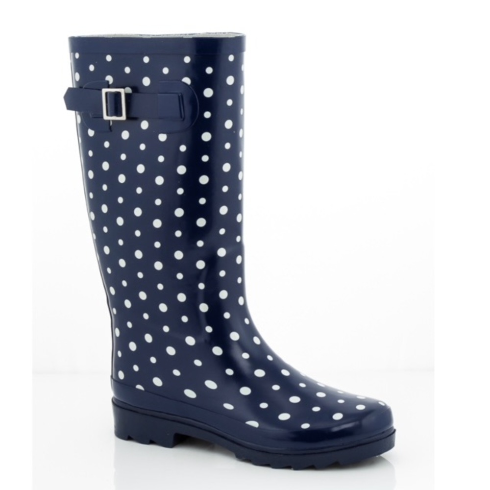 RAIN BOOTS NAVY BLUE AND COVERED IN POLKADOTS